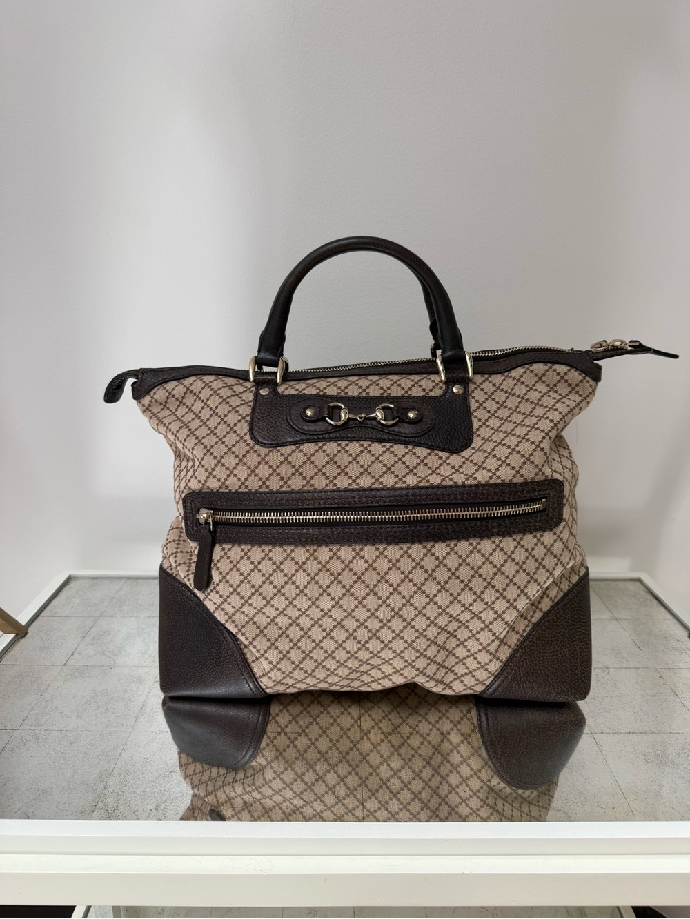 Gucci Diamante Catherine Beige and Dark Brown Patterned Tote Bag